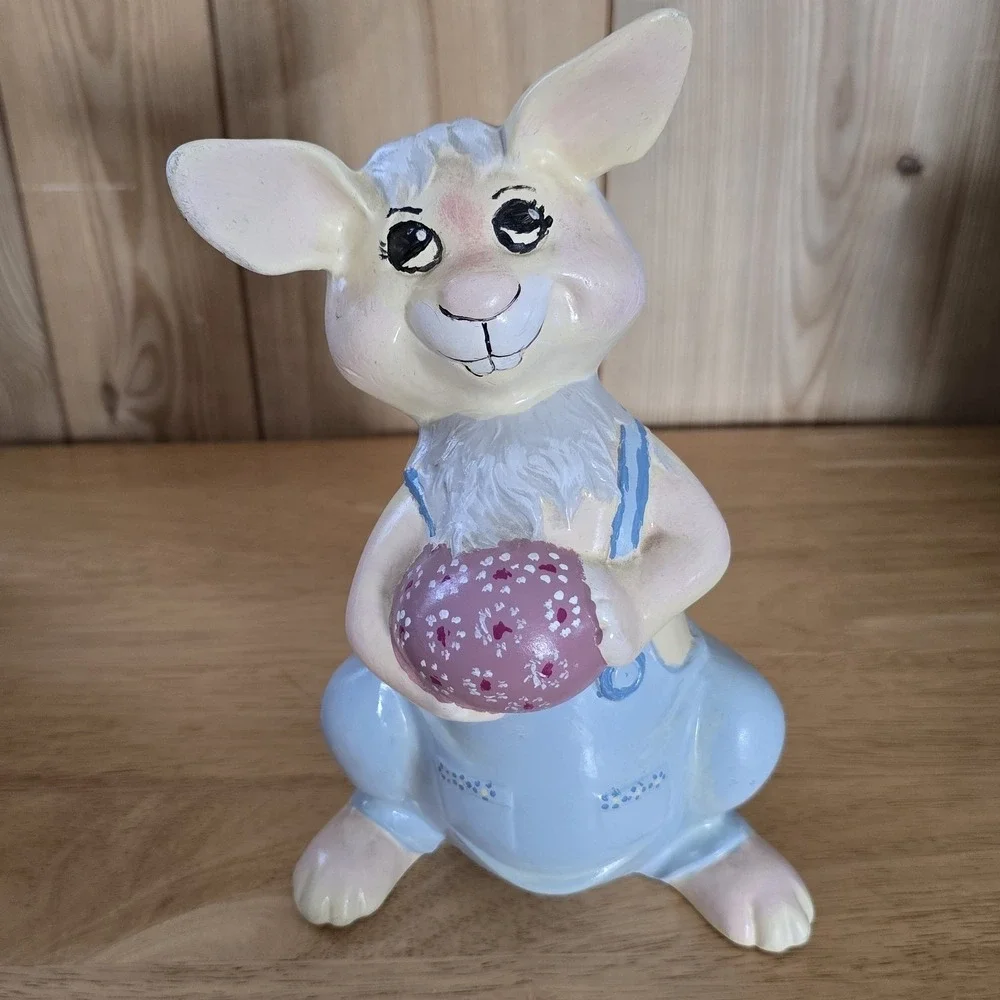 Vintage Byron Mold Easter Bunny Rabbit Figurines Set of 2 Hand-Painted 1970s